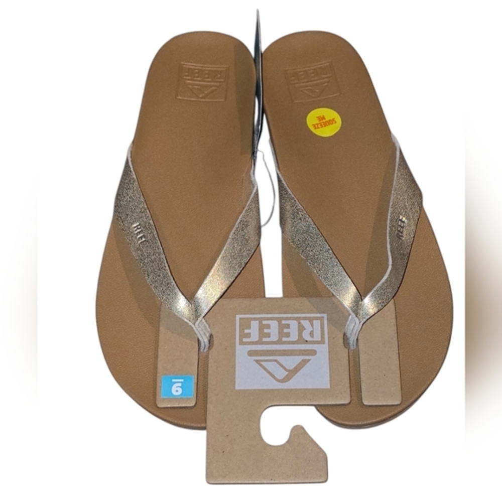 REEF TAN/CHAMPAGNE GOLD CUSHION COURT FLIP‎ FLOP BEACH POOL SANDAL WOMEN'S NEW